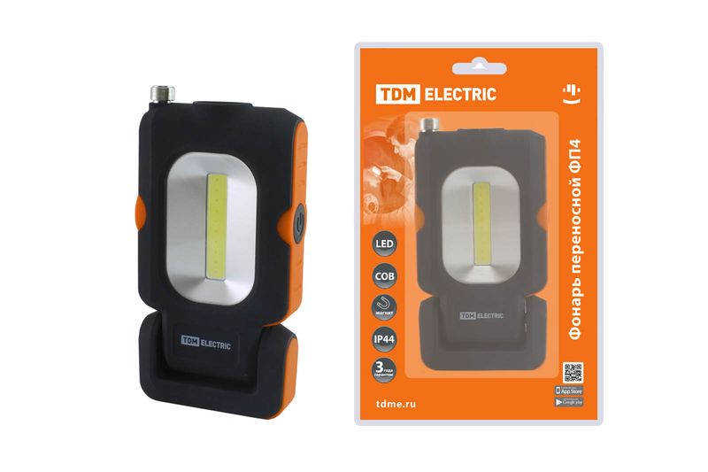 Фонарь переносной светодиодный ФП4, 1 Вт LED+3 Вт COB, 110 лм, 3хААА, магн., телескоп, TDM SQ0350-0098