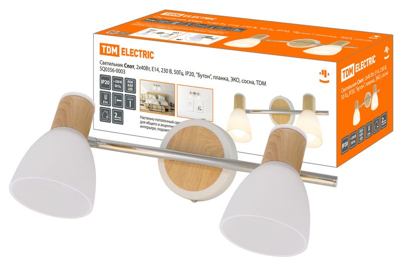 "Светильник Спот, 2х40Вт, Е14, 230 В, 50 Гц, IP20, ""Бутон"", планка, ЭКО, сосна, TDM" SQ0356-0003