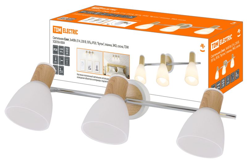 "Светильник Спот, 3х40Вт, Е14, 230 В, 50 Гц, IP20, ""Бутон"", планка, ЭКО, сосна, TDM" SQ0356-0004
