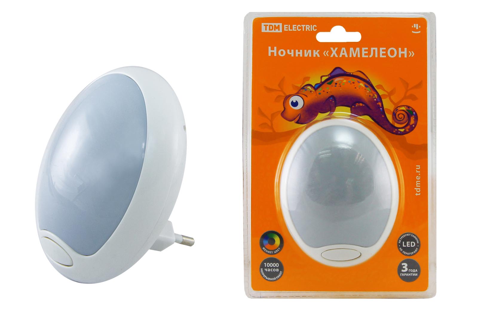 "Ночник ""Хамелеон"" D 85 с выключателем,белый, 0,5 Вт, 220 В TDM" SQ0357-0006