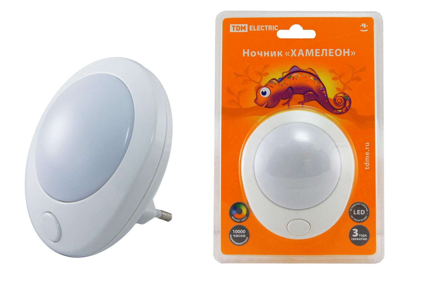 "Ночник ""Хамелеон"" D 75 с выключателем,белый, 0,5 Вт, 220 В TDM" SQ0357-0007
