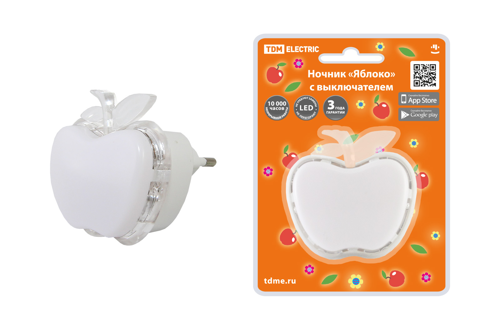"Ночник ""Яблоко"" с выключателем, 0,3 Вт, 220 В TDM" SQ0357-0033