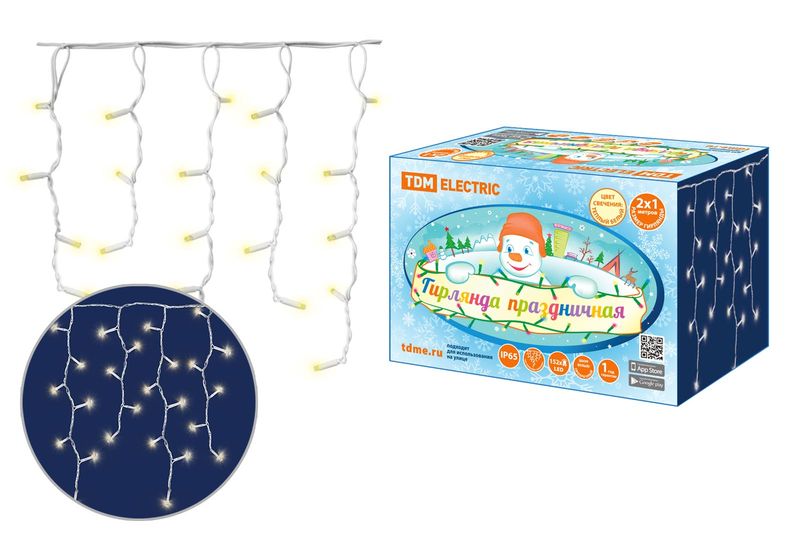 "Гирлянда светодиодная ""Бахрома"" 2х1м, 152LED, 3000К, бел. шнур, посл. подкл, IP65, 250 В, TDM" SQ0361-0044
