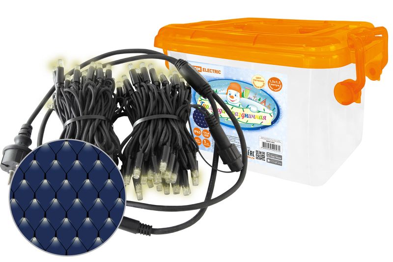 "Гирлянда светодиодная ""Сеть"" 1,5х1,5 м, 120LED, 2700К, черный шнур, посл. подкл, IP65, 250 В, TDM" SQ0361-0063