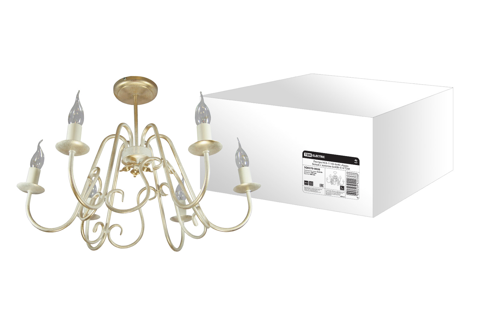 Люстра НСБ-11-02-6х40 «Аура» белый с золотом 6х40Вт E14 TDM SQ0370-0026