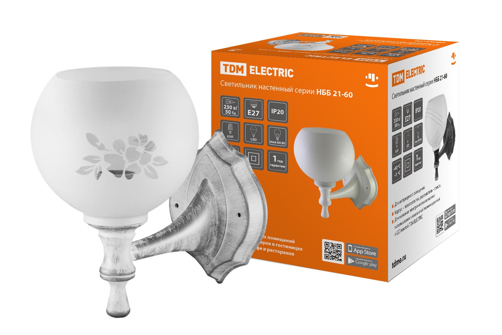 "Светильник НББ 21-60-1321 УХЛ4 (белый под серебро, плафон полушар ""цветы"") TDM" SQ0370-0203