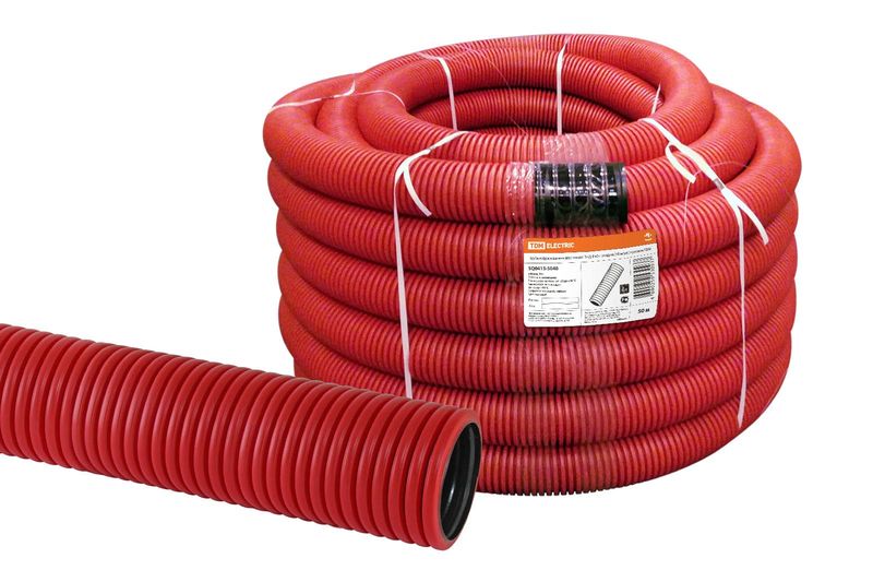 Труба гофрированная двустенная ПНД d 40 с зондом (50 м/уп.) красная TDM SQ0413-5040