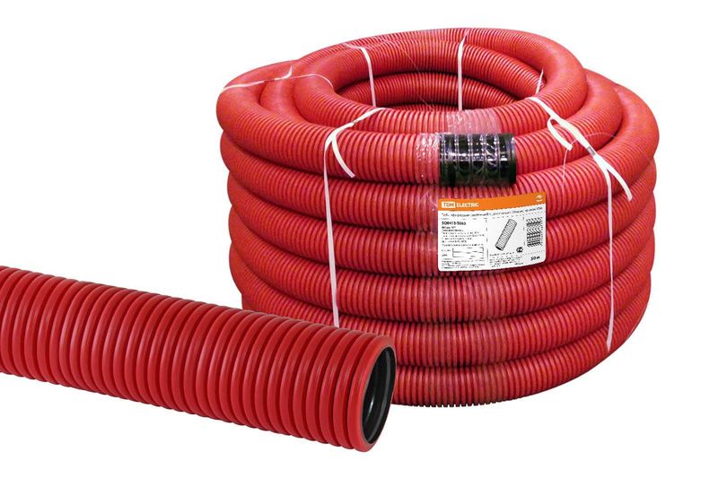 Труба гофрированная двустенная ПНД d 63 с зондом (50 м/уп.) красная TDM SQ0413-5063