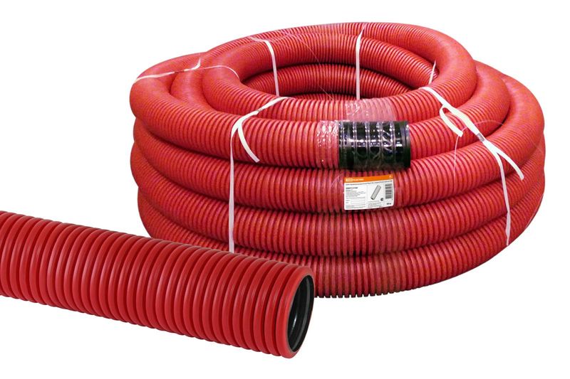 Труба гофрированная двустенная ПНД d 160 с зондом (50 м/уп.) красная TDM SQ0413-5160