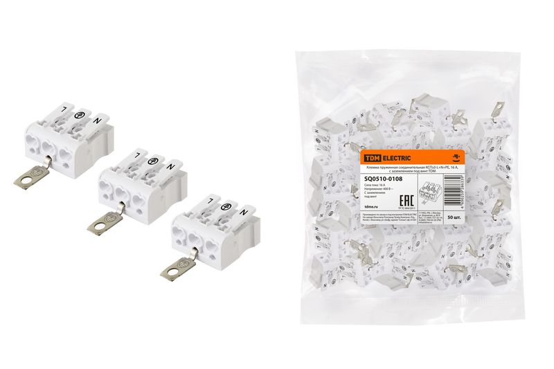 Клемма пружинная соединительная КСПз3-L+N+PE, 16 A, с заземлением под винт TDM SQ0510-0108