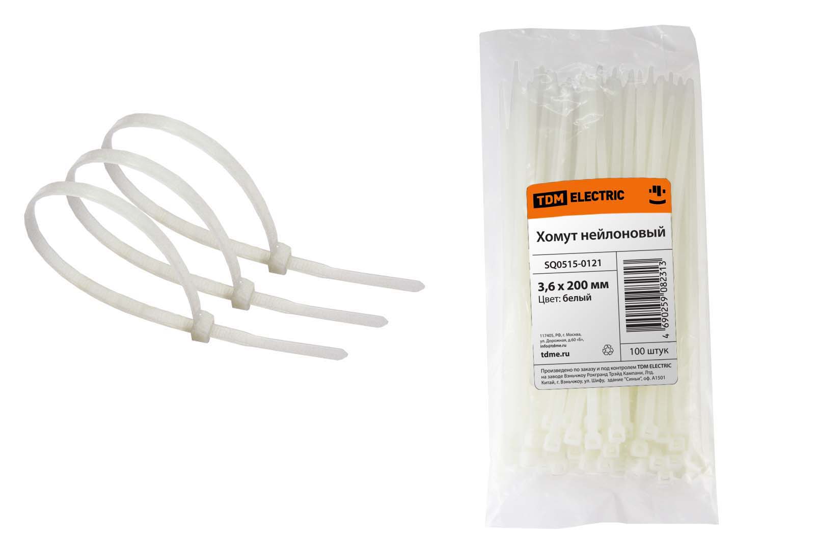 Хомут 3,6х200мм нейлон (белый) (100шт) TDM SQ0515-0121