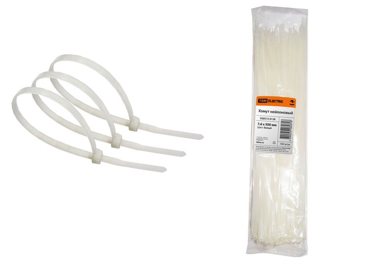 Хомут 7,6х500мм нейлон (белый) (100шт) TDM SQ0515-0138