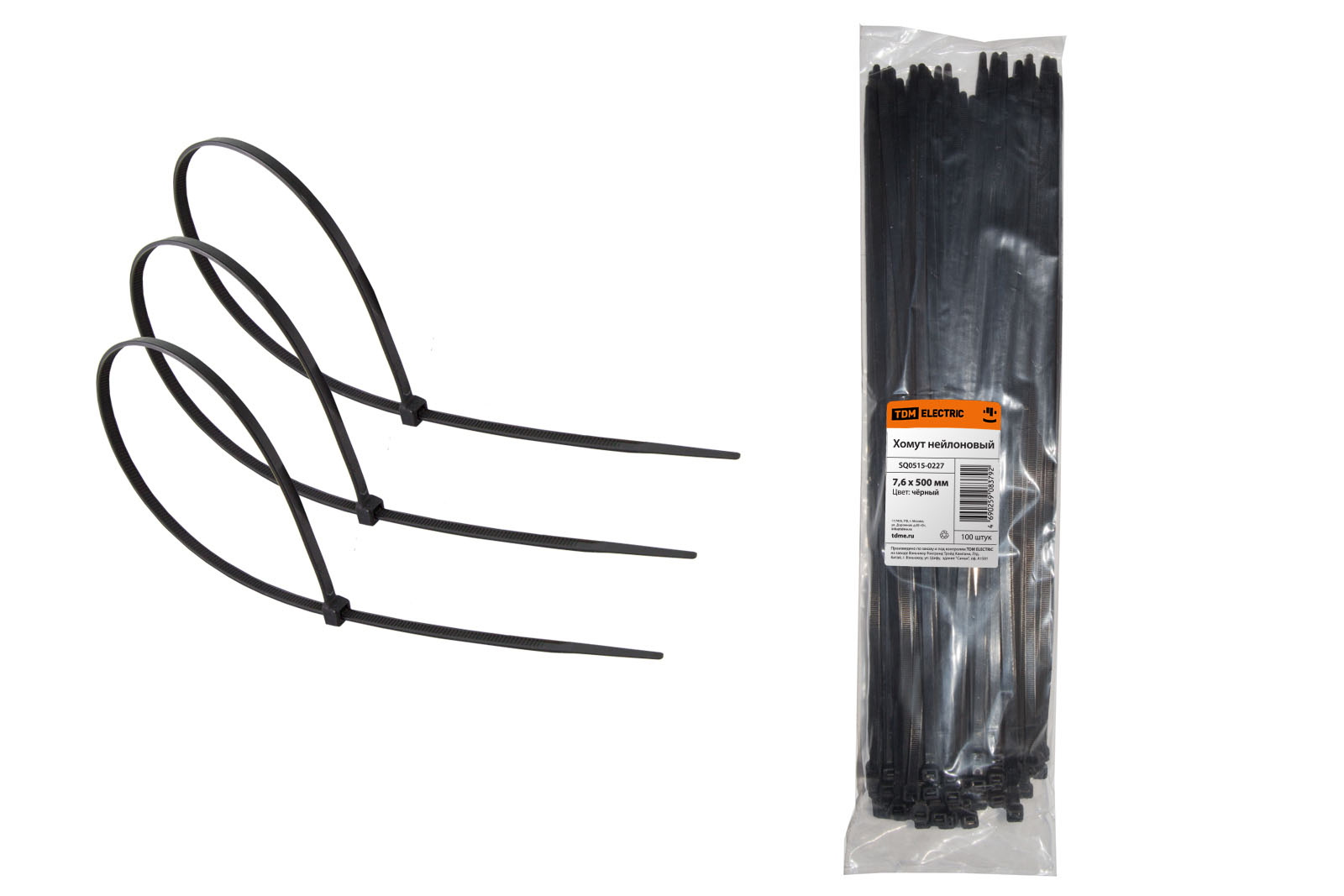 Хомут 7,6х500мм нейлон (черный) (100шт) TDM SQ0515-0227