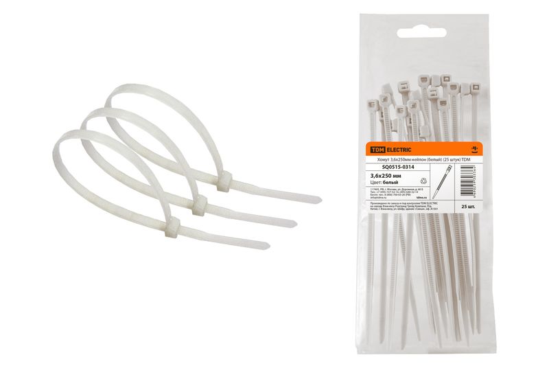 Хомут 3,6х250мм нейлон (белый) (25 штук) TDM SQ0515-0314