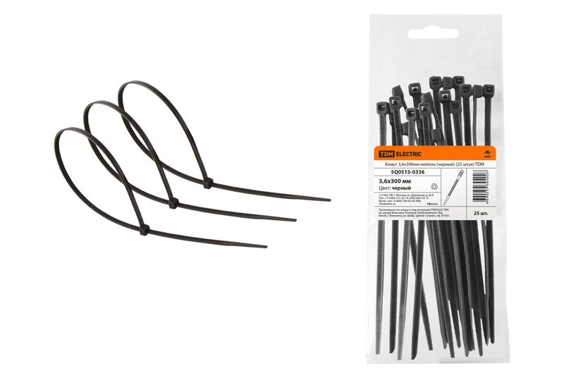 Хомут 3,6х300мм нейлон (черный) (25 штук) TDM SQ0515-0336