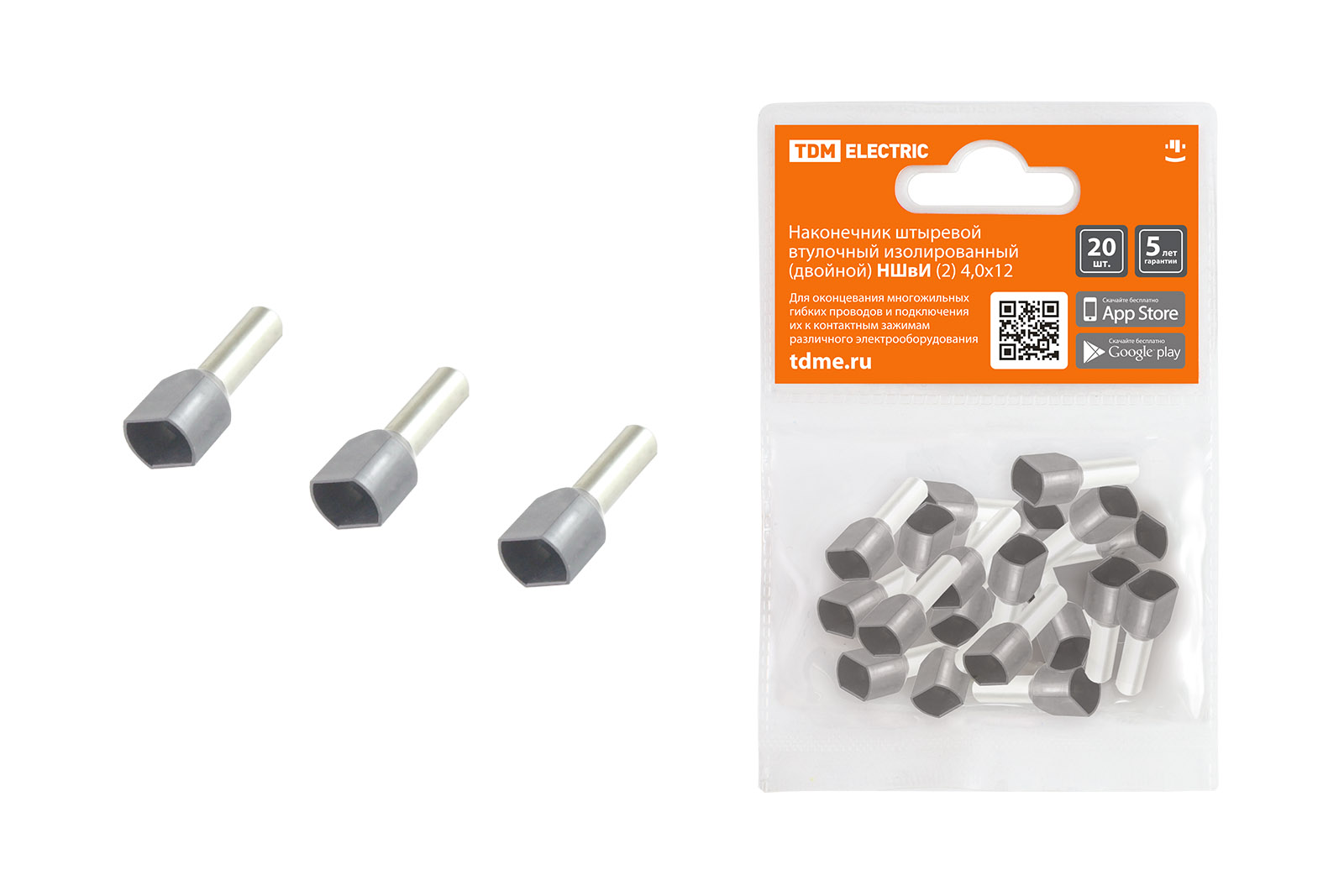 Наконечник штыревой втулочный изолированный (двойной) НШвИ (2) 4,0х12 (20шт) TDM SQ0568-0057
