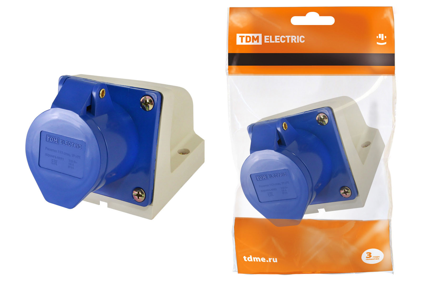 Розетка 123 стационарная 2Р+РЕ 32А 220В IP44 TDM SQ0602-0004