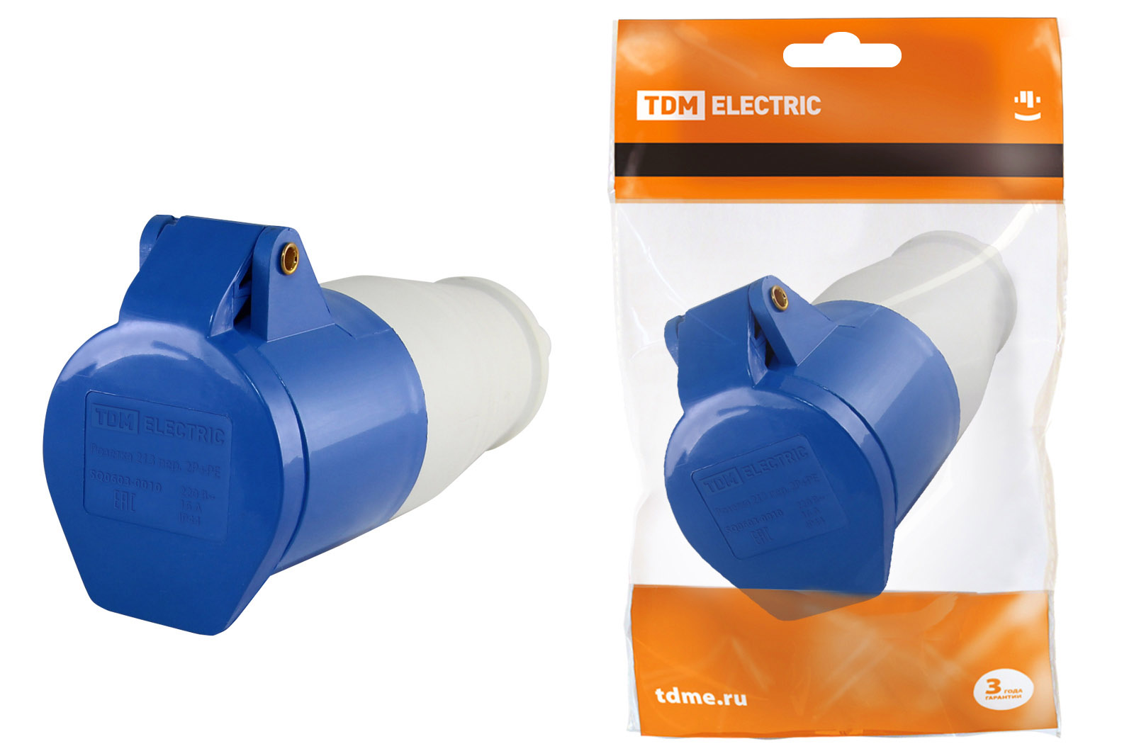 Розетка 213 переносная 2Р+РЕ 16А 220В IP44 TDM SQ0603-0010