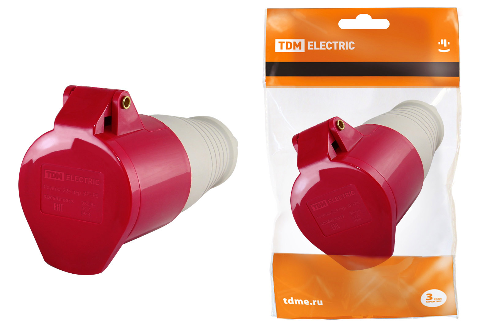 Розетка 224 переносная 3Р+РЕ 32А 380В IP44 TDM SQ0603-0013