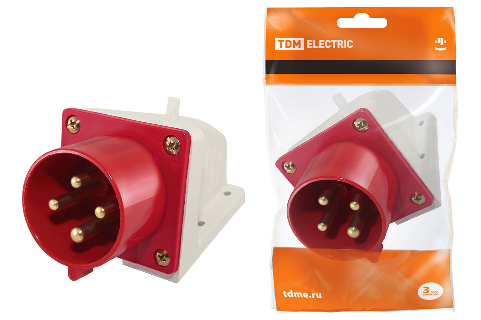 Вилка 514 стационарная 3Р+РЕ 16А 380В IP44 TDM SQ0605-0012