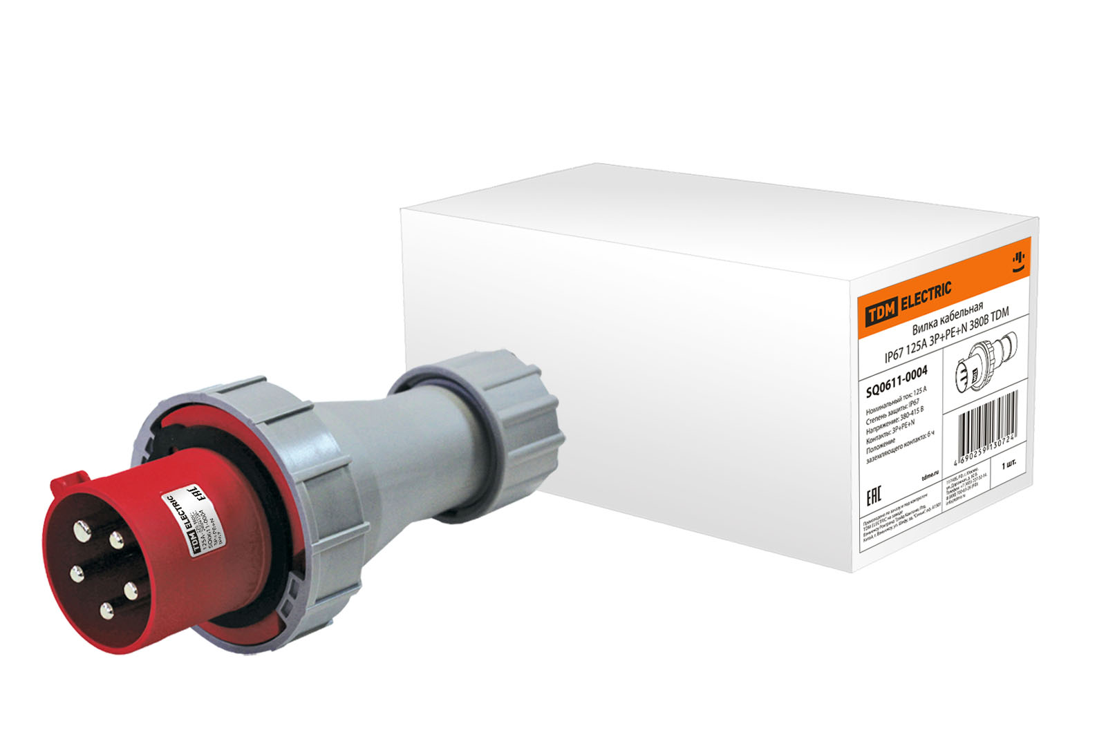 Вилка кабельная IP67 125А 3Р+РЕ+N 380В TDM SQ0611-0004