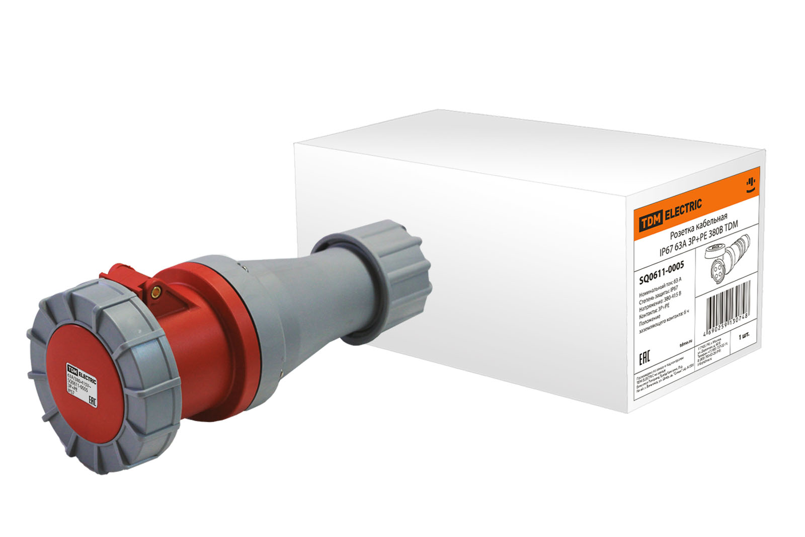 Розетка кабельная IP67 63А 3Р+РЕ 380В TDM SQ0611-0005