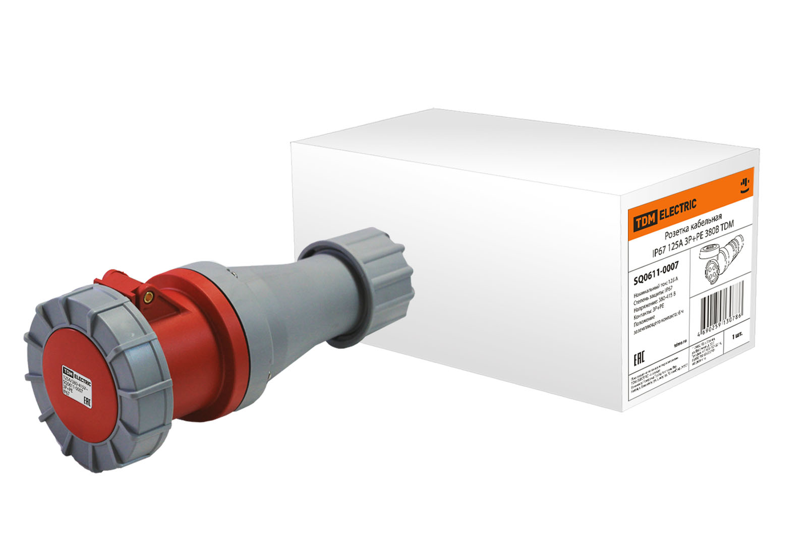 Розетка кабельная IP67 125А 3Р+РЕ 380В TDM SQ0611-0007