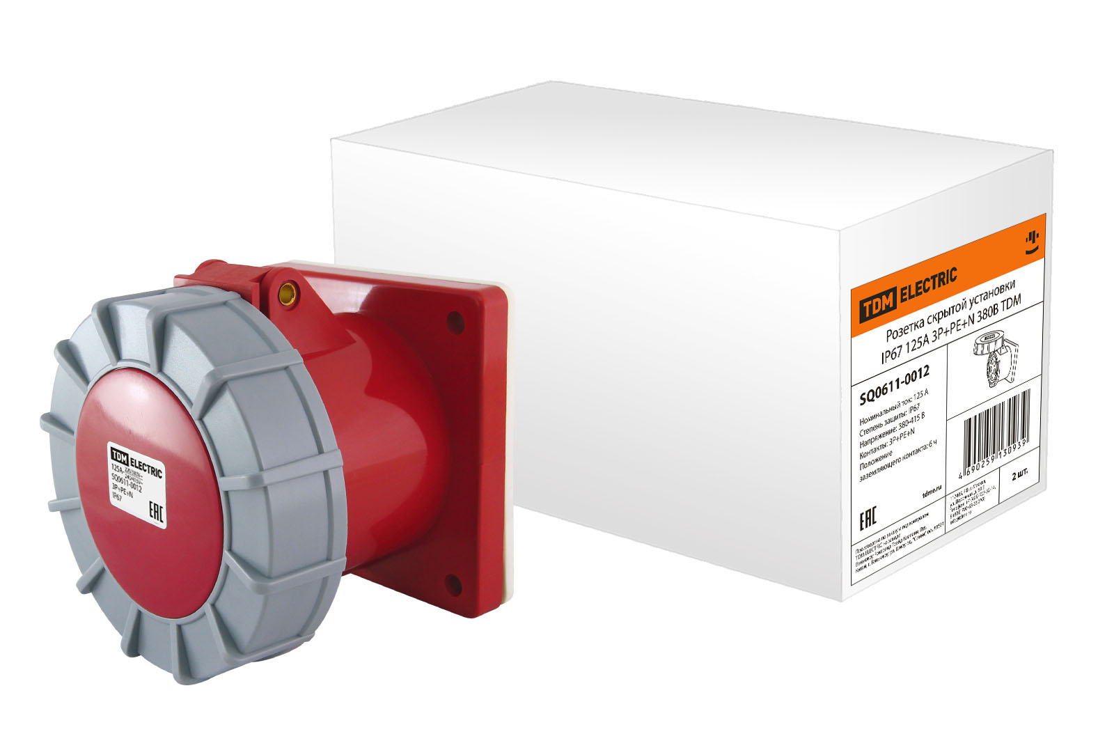 Розетка скрытой установки IP67 125А 3Р+РЕ+N 380В TDM SQ0611-0012