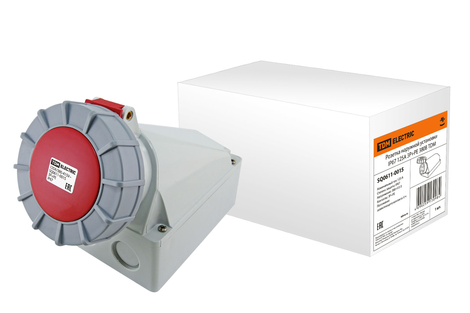 Розетка наружной установки IP67 125А 3Р+РЕ 380В TDM SQ0611-0015