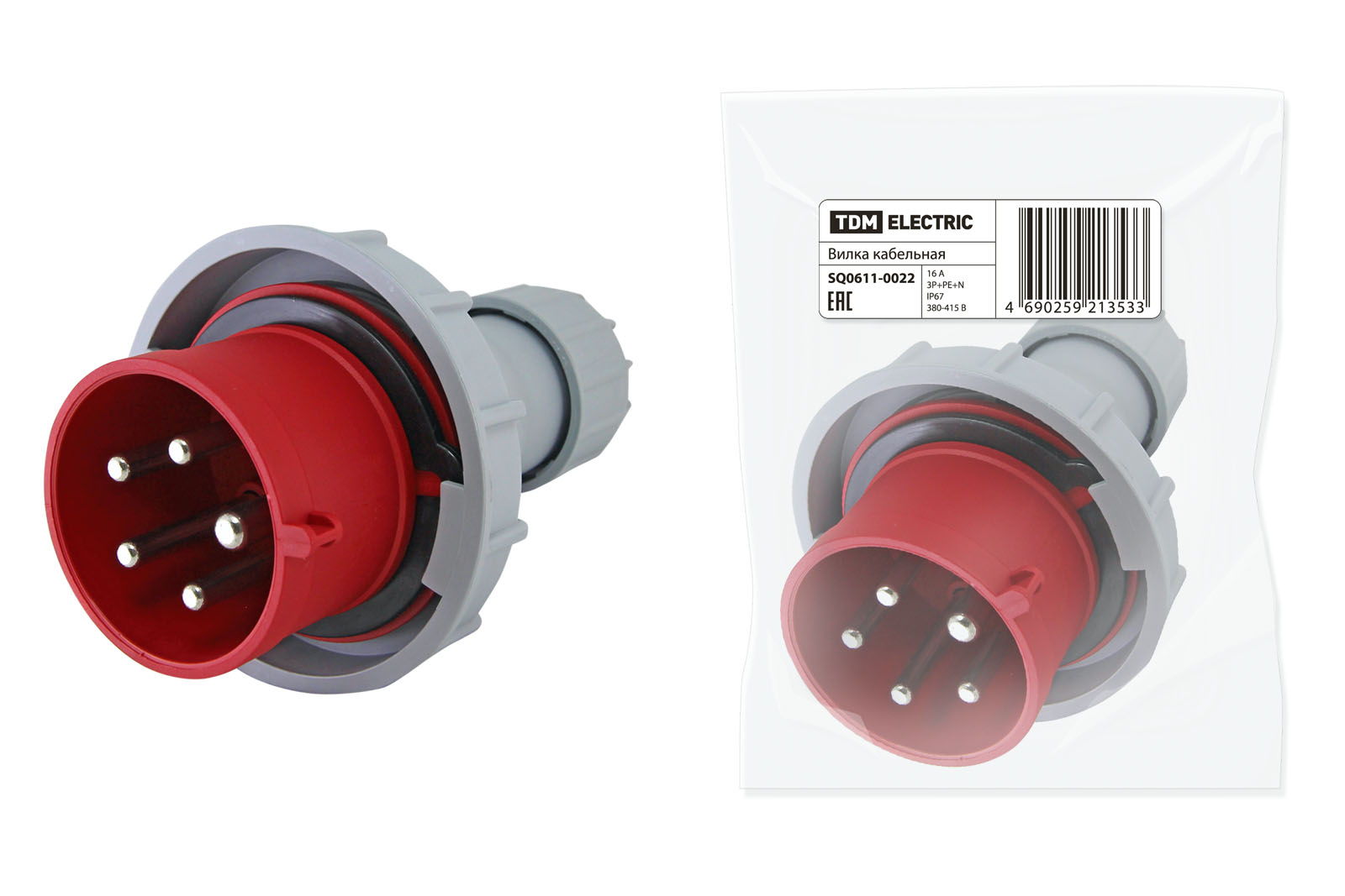 Вилка кабельная IP67 16А 3Р+РЕ+N 380В TDM SQ0611-0022