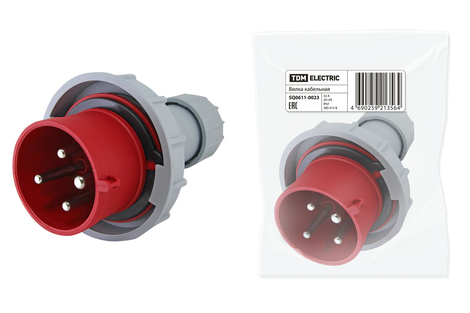 Вилка кабельная IP67 32А 3Р+РЕ 380В TDM SQ0611-0023