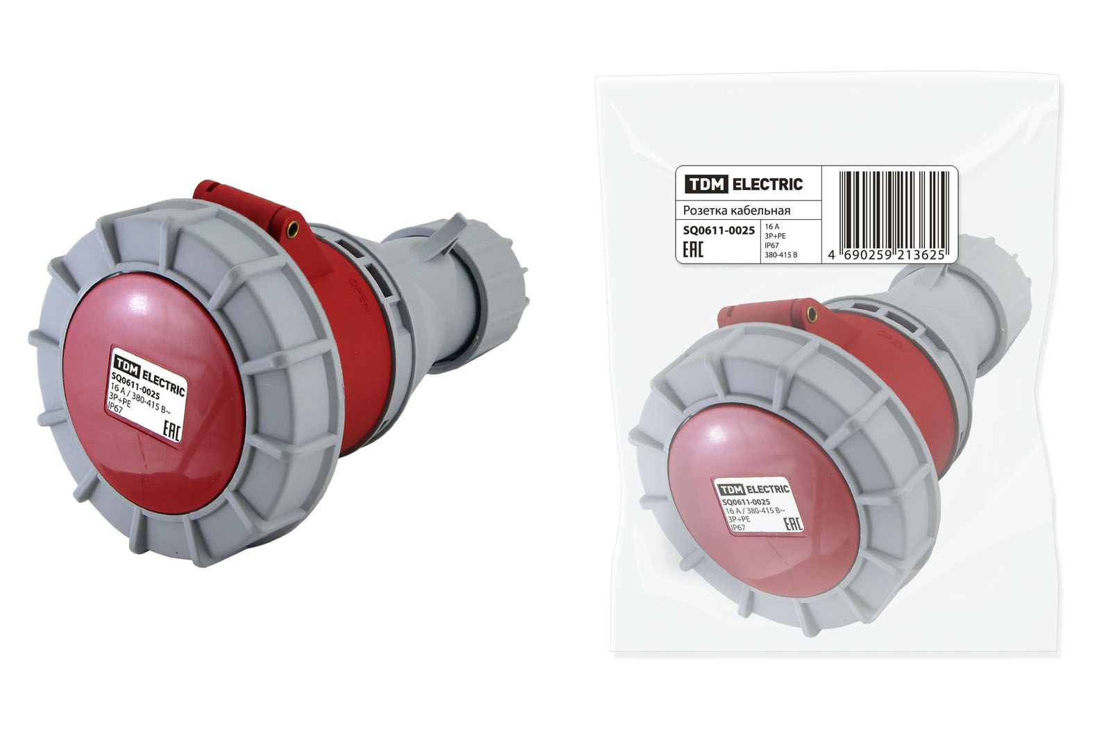 Розетка кабельная IP67 16А 3Р+РЕ 380В TDM SQ0611-0025