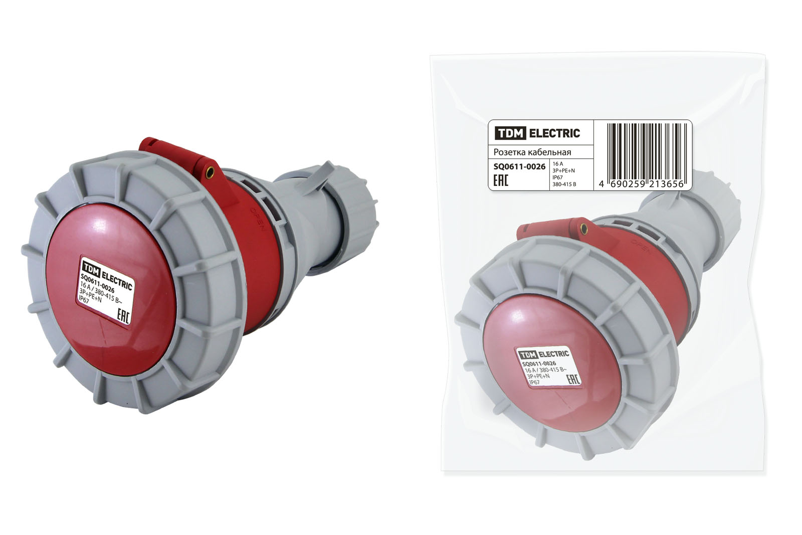 Розетка кабельная IP67 16А 3Р+РЕ+N 380В TDM SQ0611-0026