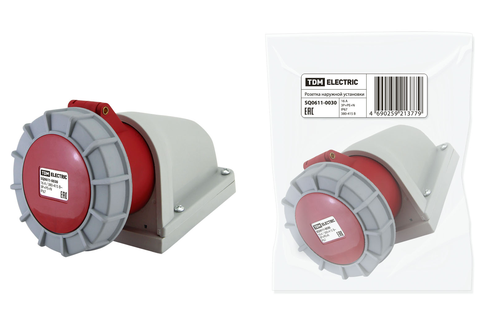 Розетка наружной установки IP67 16А 3Р+РЕ+N 380В TDM SQ0611-0030