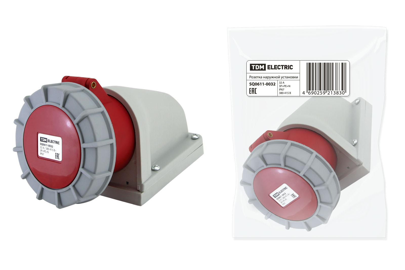 Розетка наружной установки IP67 32А 3Р+РЕ+N 380В TDM SQ0611-0032