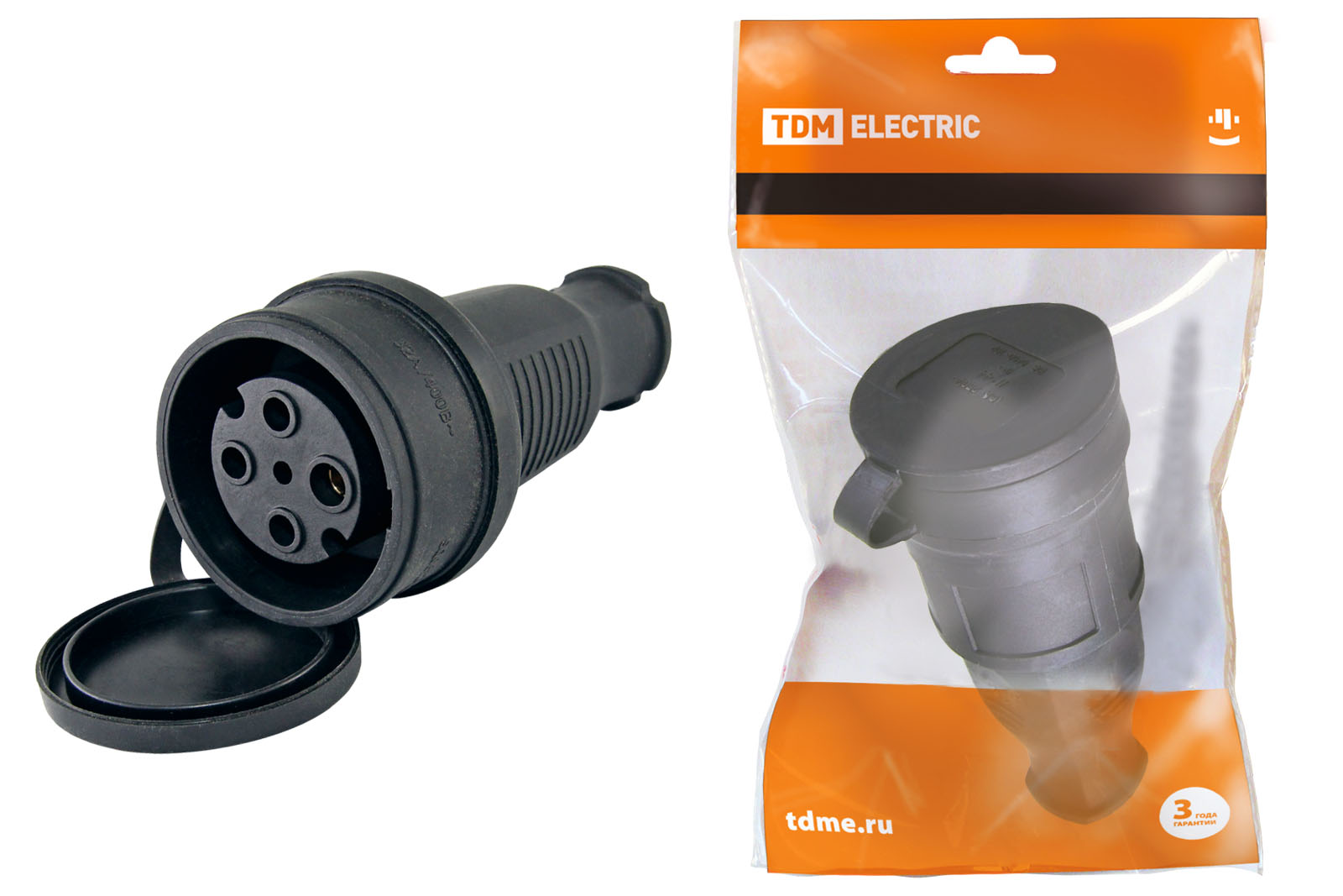 Разъем с заглушкой каучук 3Р+РЕ 32А 380В IP44 TDM SQ0612-0007