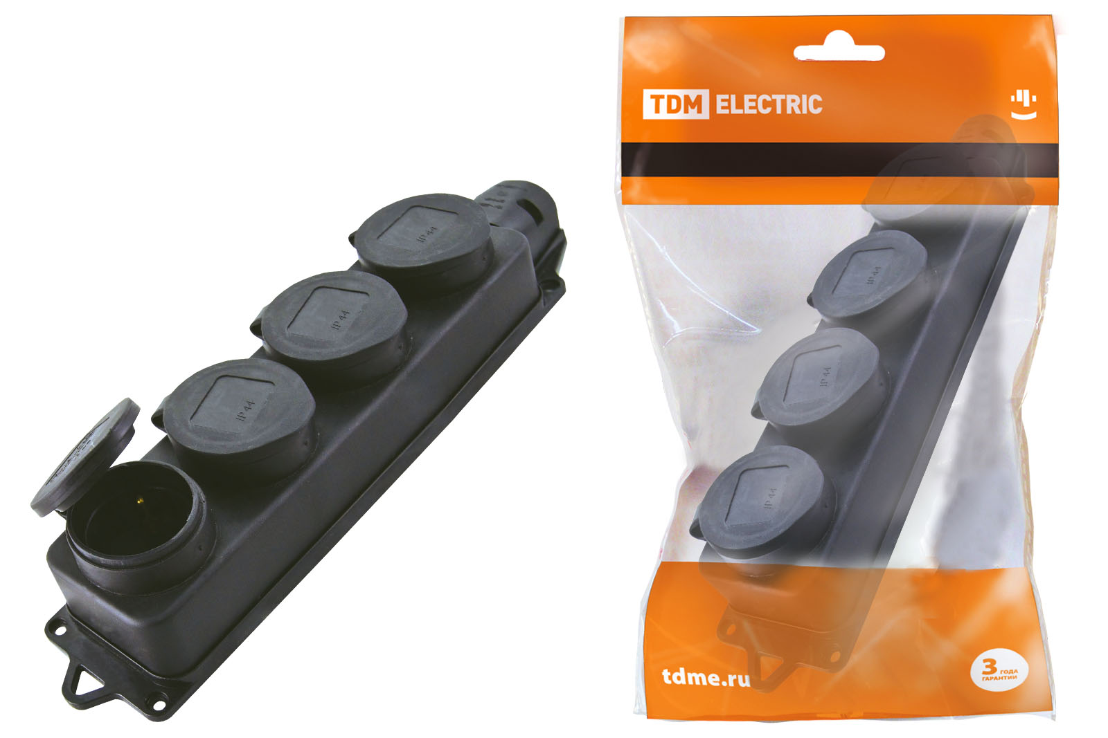 Розетка четырехместная с заглушками каучук 2Р+РЕ 16А 250В IP44 TDM SQ0612-0011