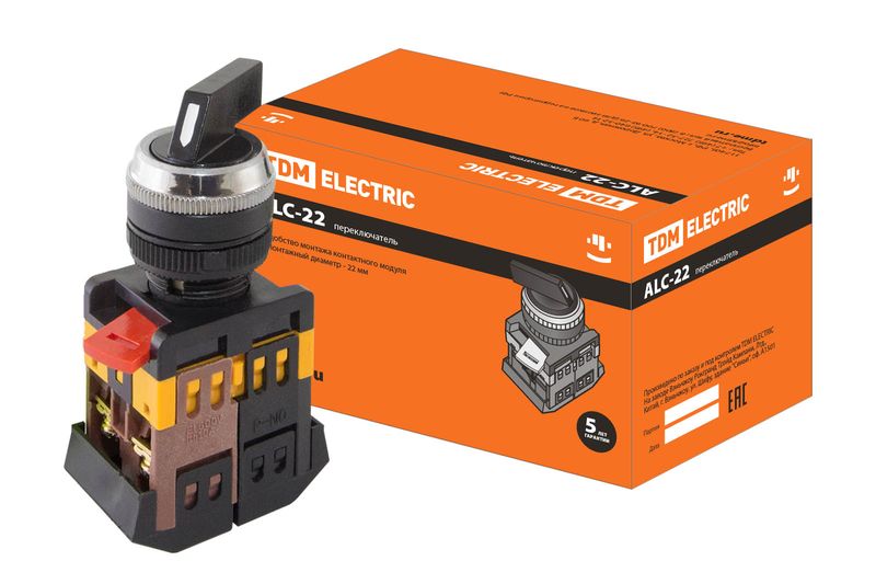 Переключатель АLС-22 черный с длинной рукояткой на 2 фиксир.положения I-O 1з+1р TDM SQ0703-0008