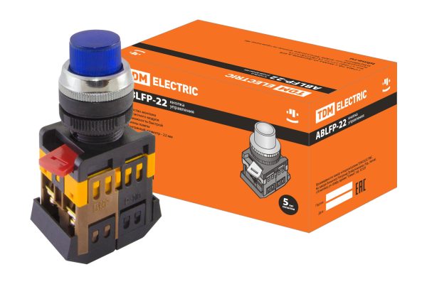 Кнопка ABLFP-22 синий d22мм неон/230В 1з+1р TDM SQ0704-0007