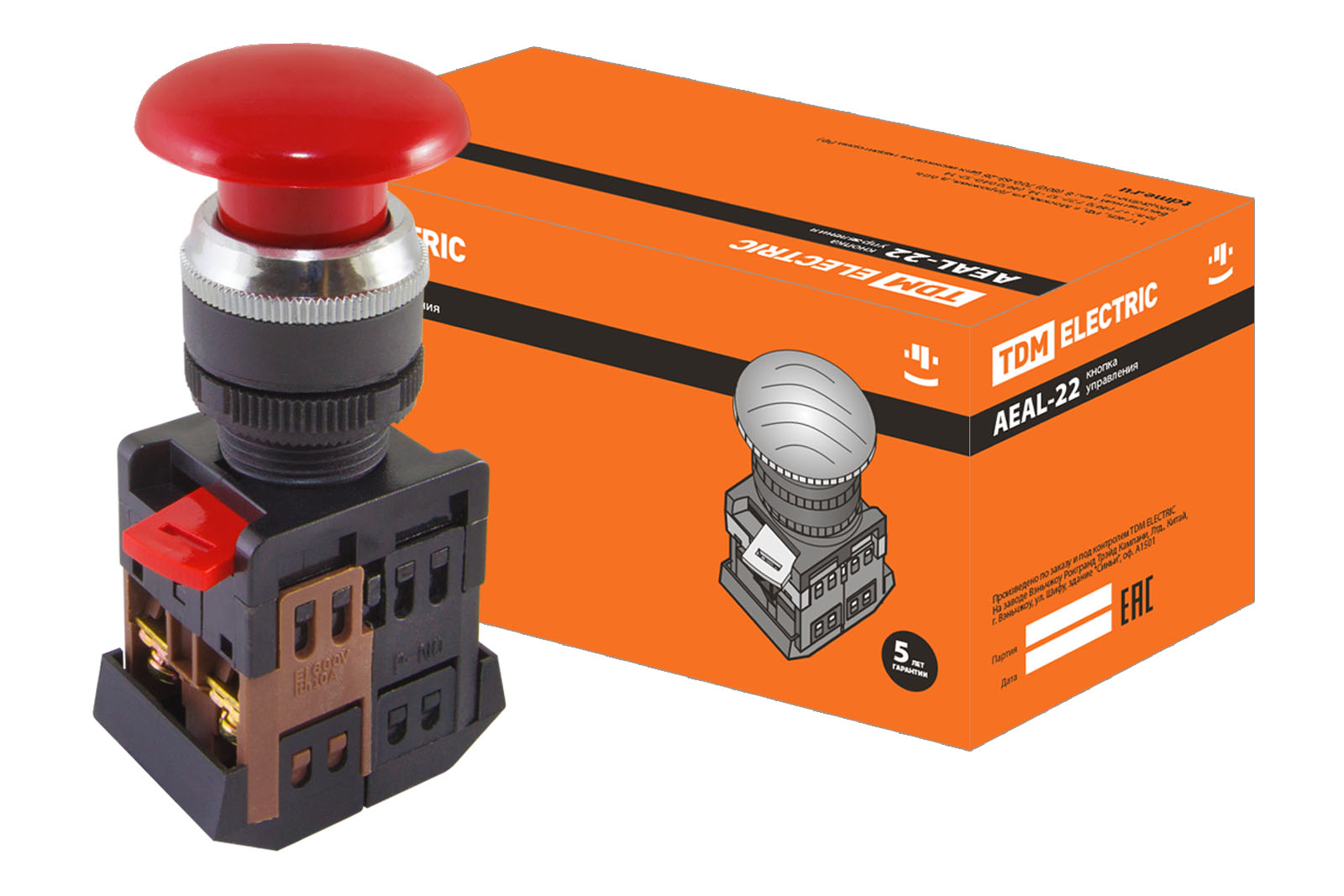 "Кнопка AEAL-22 ""Грибок""с фиксацией красный d22мм 230В 1з+1р TDM" SQ0704-0020