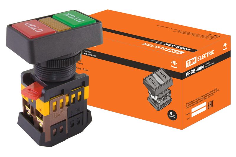 "Кнопка РPВВ-30N ""Пуск-Стоп"" d30мм неон/230В 1з+1р TDM" SQ0704-0027