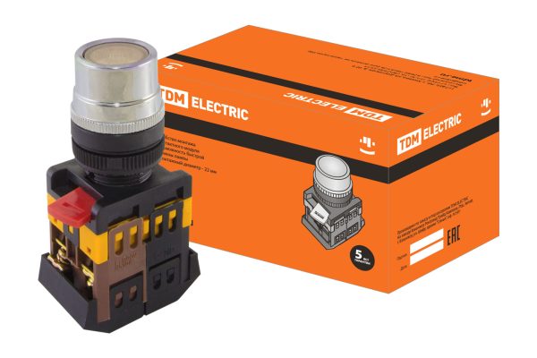 Кнопка ABLF-22 прозрачн. d22мм неон/230В 1з+1р TDM SQ0704-0029