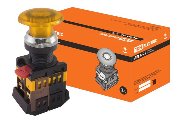 "Кнопка AELA-22 ""Грибок"" желтый d22мм неон/230В 1з+1р TDM" SQ0704-0034