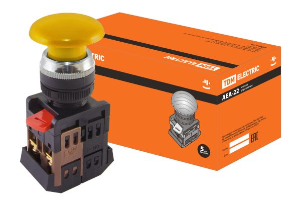 "Кнопка AEА-22 ""Грибок"" желтый d22мм 1з+1р TDM" SQ0704-0036