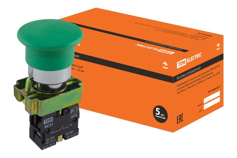 "Кнопка BС31 ""Грибок"" без подсветки зеленый 1з TDM" SQ0704-0043