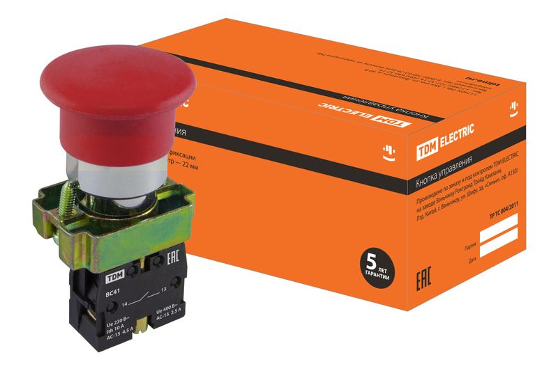 "Кнопка BС41 ""Грибок"" без подсветки красный 1з TDM" SQ0704-0044