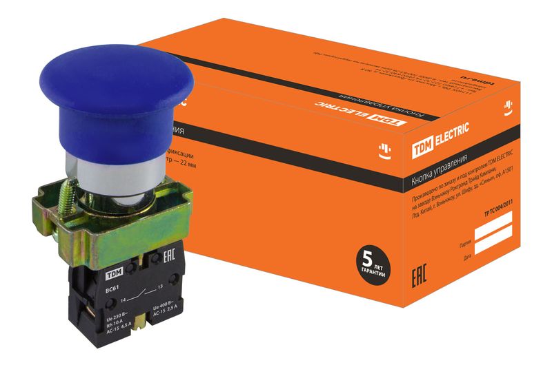 "Кнопка BС61 ""Грибок"" без подсветки синий 1з TDM" SQ0704-0046