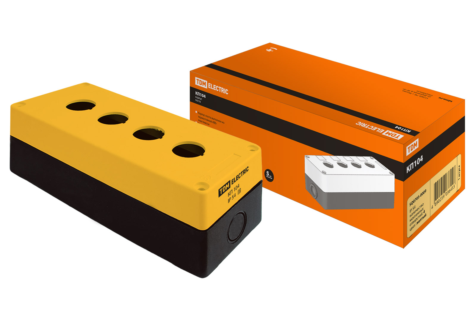 Корпус КП104 для кнопок 4места желтый TDM SQ0705-0009