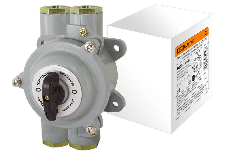 Пакетный выключатель ПВ2-100 2П 100А 220В, силуминовый корпус, IP56 TDM SQ0723-0068