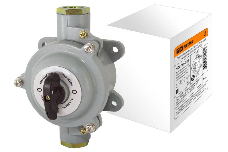 Пакетный выключатель ПВ3-40 3П 40А 220В, силуминовый корпус, IP56 TDM SQ0723-0070